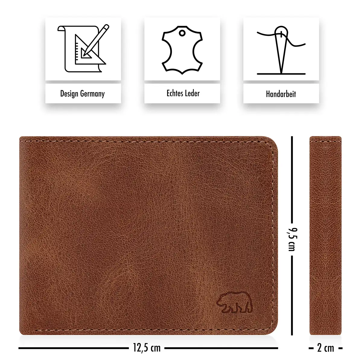 Kompakt-Maße 12,5 x 9,5 cm der Brown Bear 8005 D Geldbörse in Braun-Vintage