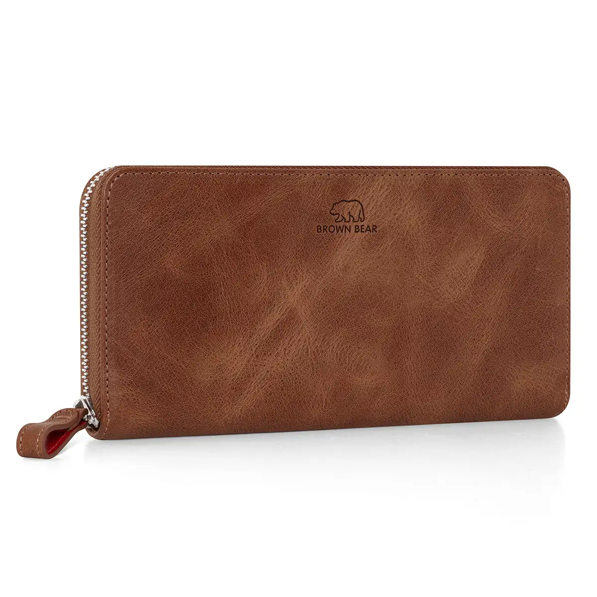 Brown Bear Golf Conny Geldbörse Braun-Vintage aus Leder mit Logo-Prägung und RFID Schutz in Frontansicht