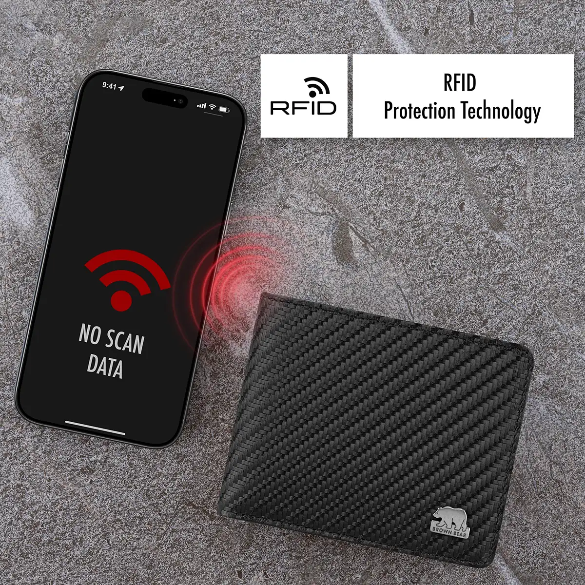 Brown Bear 8061 Schwarz-Carbon Slim Wallet mit RFID-Schutz gegen Datendiebstahl
