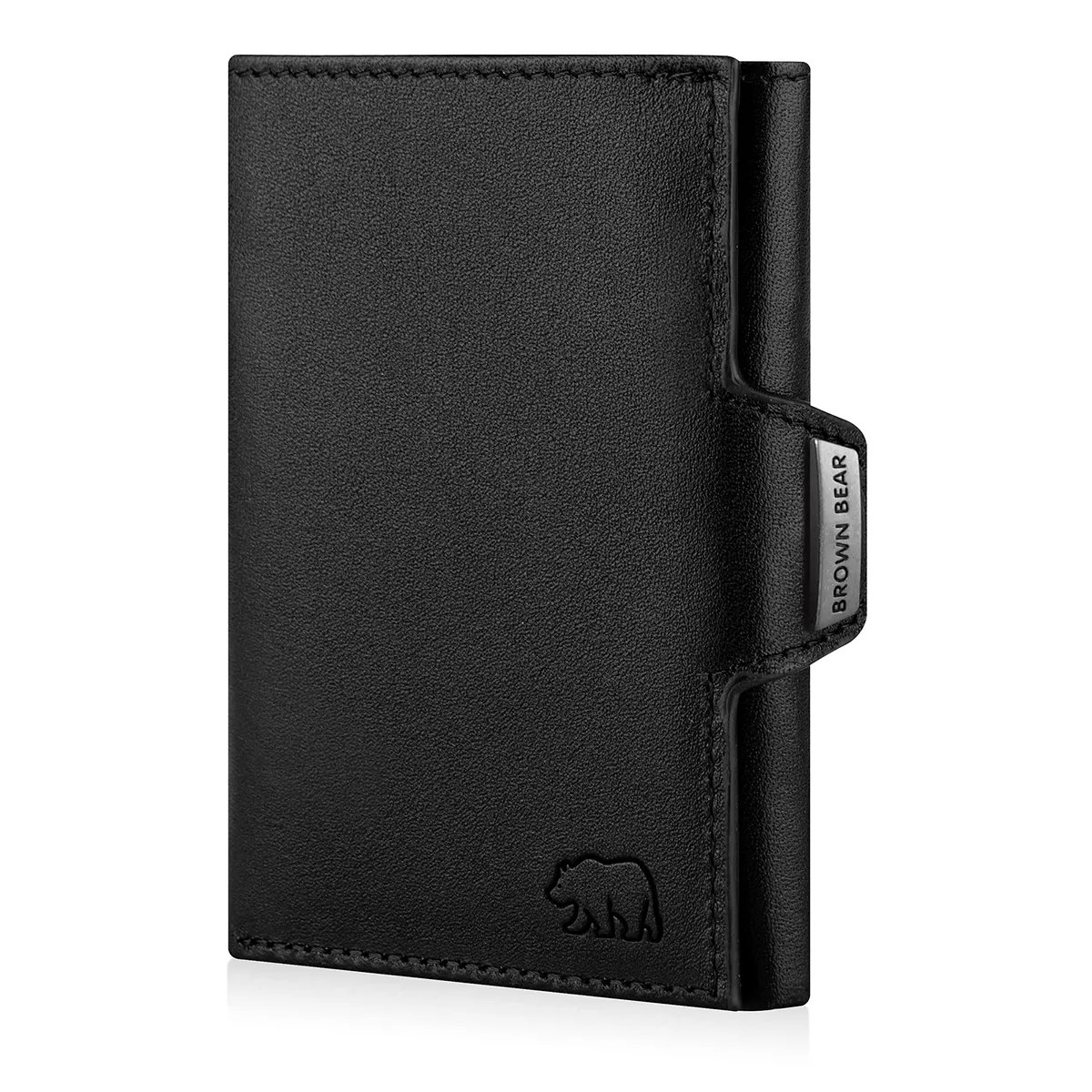 Brown Bear Bruce Slim Wallet in Schwarz aus Rindsleder mit Münzfach, RFID-Schutz und schlankem Hochformat