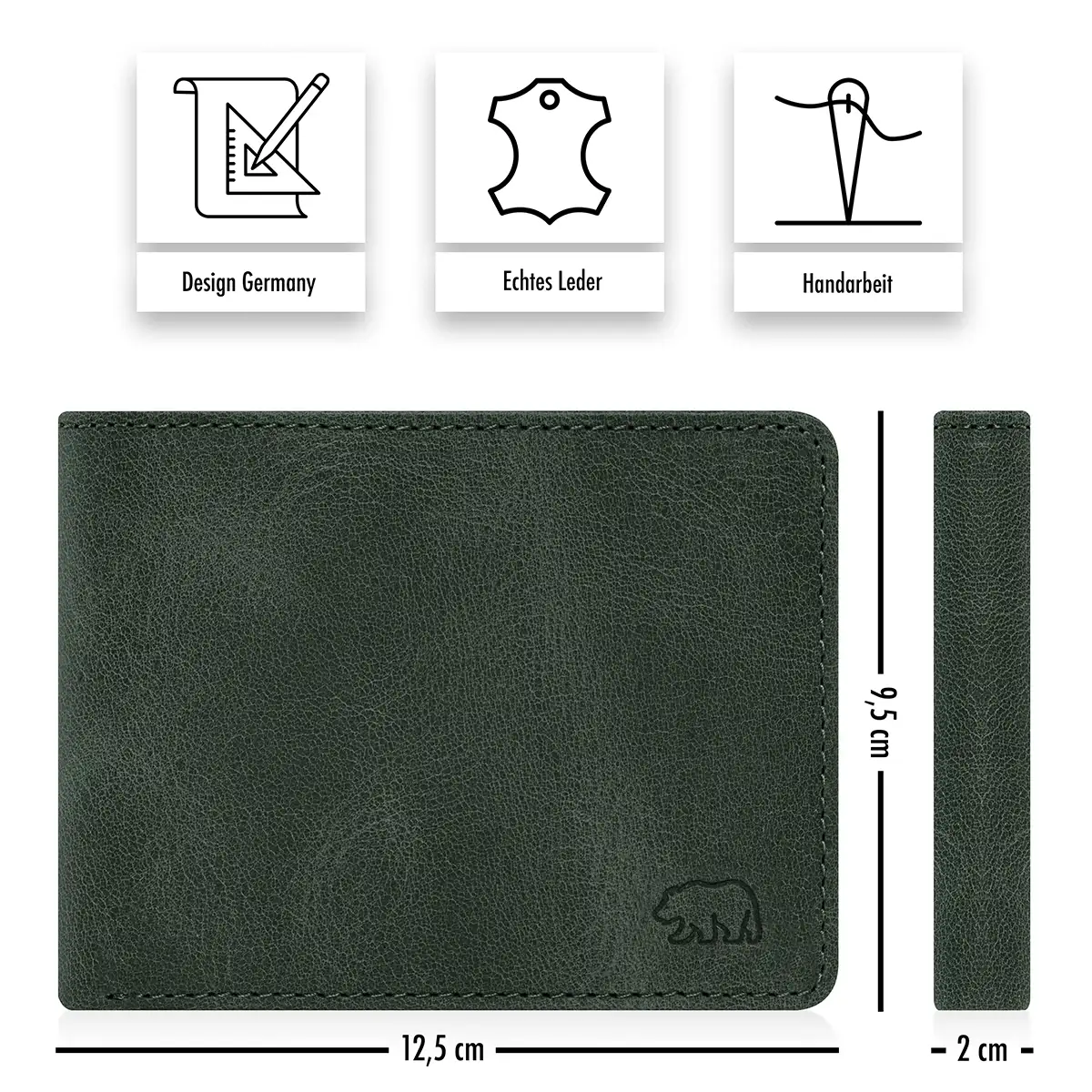 Kompakt-Maße 12,5 x 9,5 cm der Brown Bear 8005 D Geldbörse in Olive