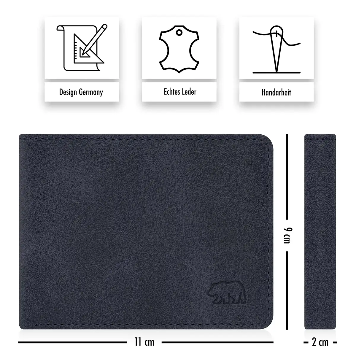 Kompakt-Maße 11 x 9 cm der Brown Bear 8061 Slim Wallet in Blau