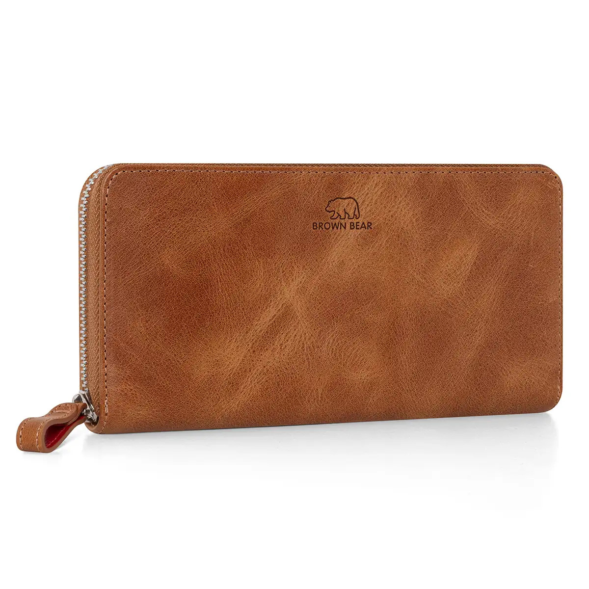 Brown Bear Golf Conny Geldbörse Braun-Cognac aus Leder mit Logo-Prägung und RFID Schutz in Frontansicht