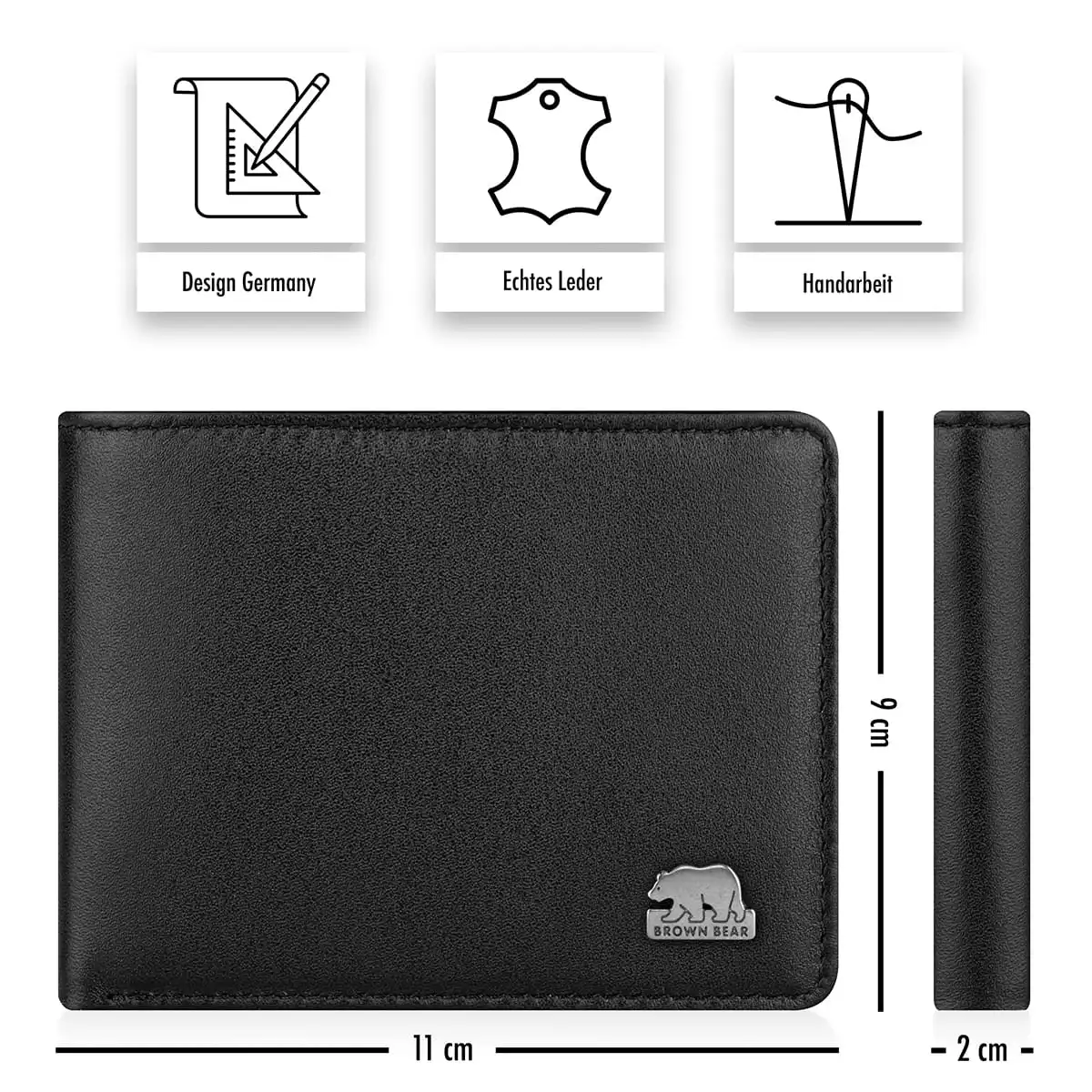 Kompakt-Maße 11 x 9 cm der Brown Bear 8061 Slim Wallet