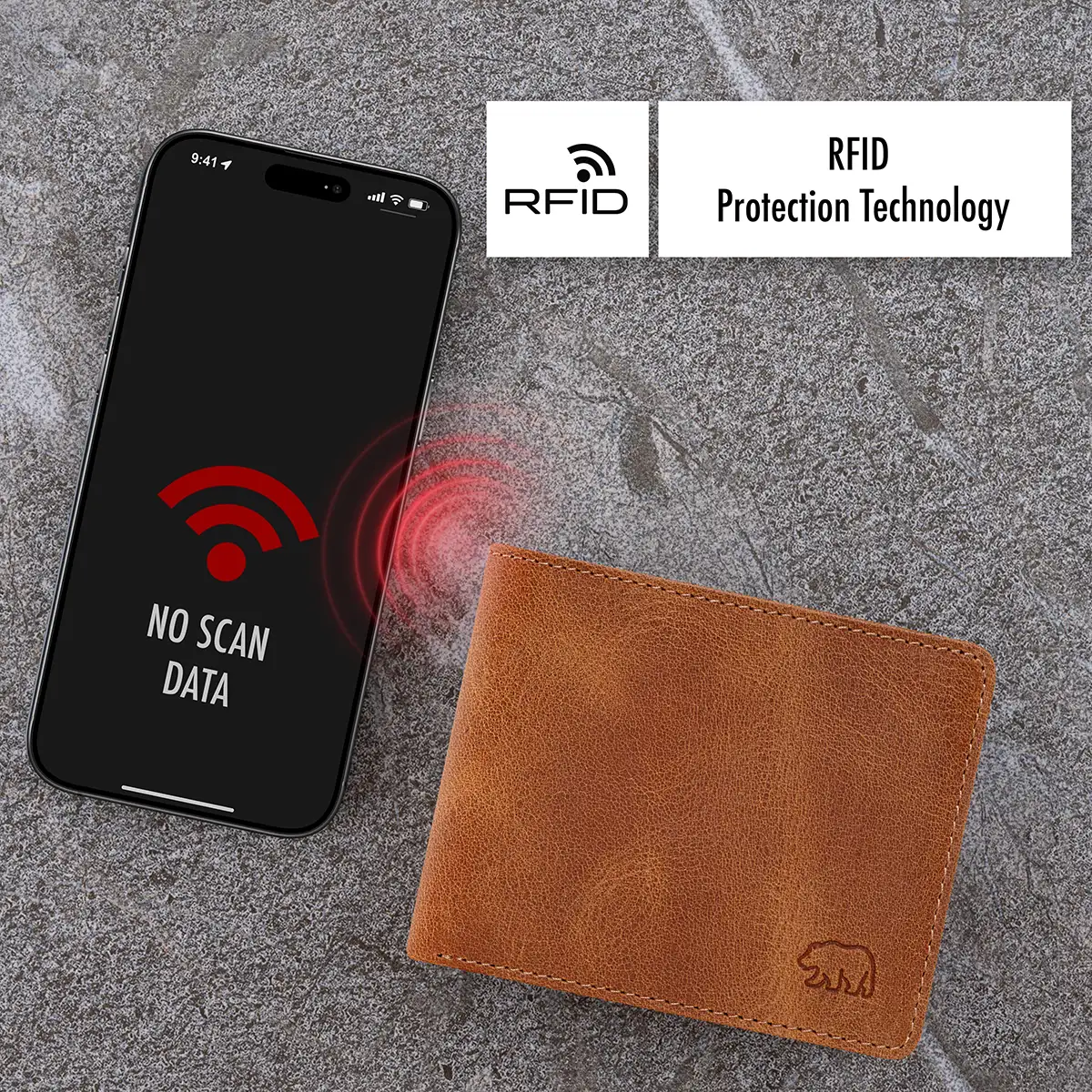 Brown Bear 8061 Braun-Cognac Slim Wallet mit RFID-Schutz gegen Datendiebstahl